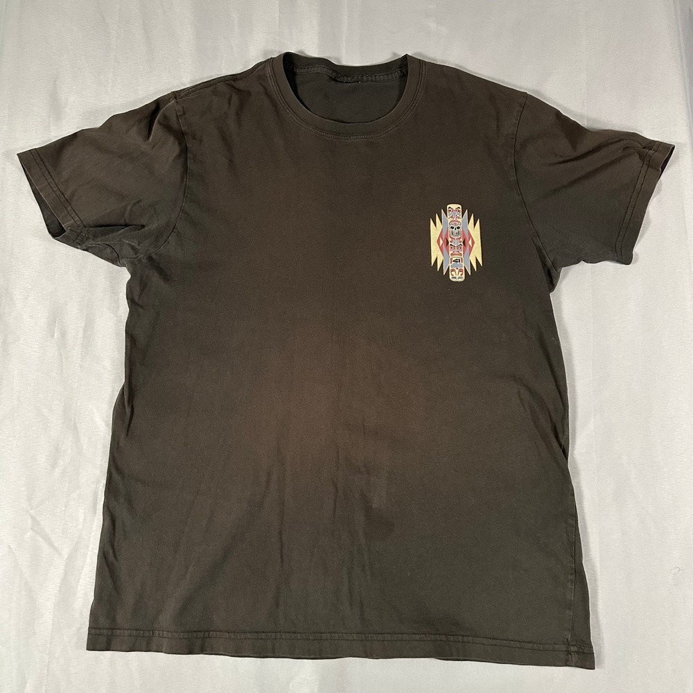 Vintage Graphic T-Shirt Mens Medium Black Native American Skull Totem Tee
